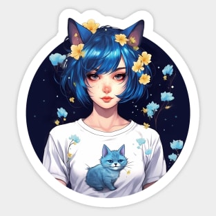 Blue cat anime girl Sticker